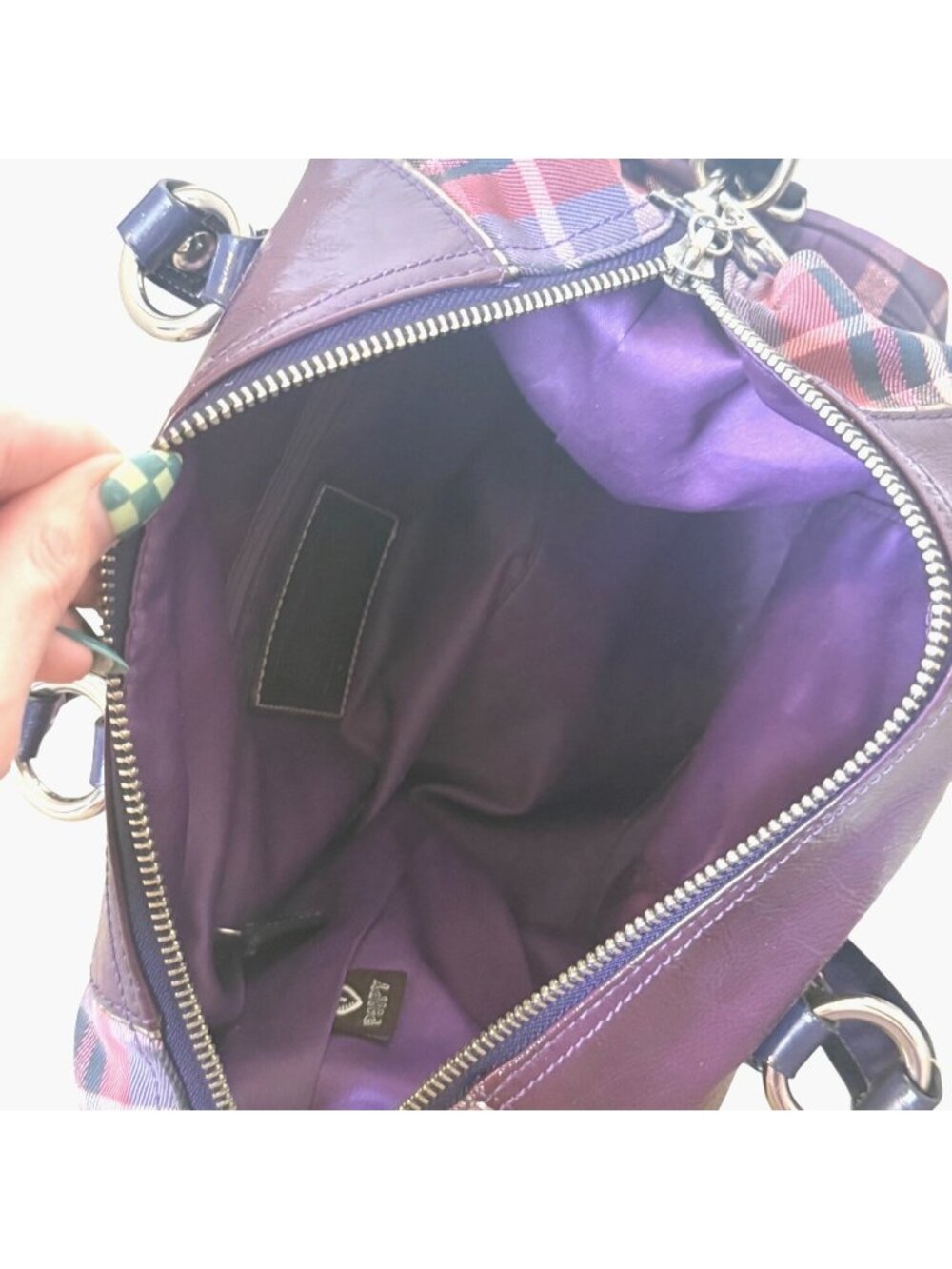 Coach Poppy Purple Tartan Plaid Limited Ed Bag W Purple Patent Leather No 15884 - Picture 5 of 11